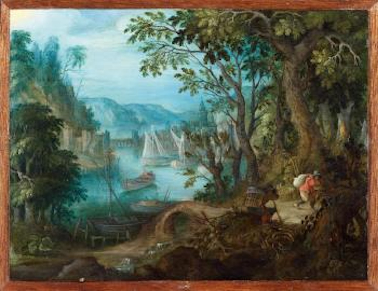 Forest And River Landscape With Brushwood Collectors by Abraham Govaerts