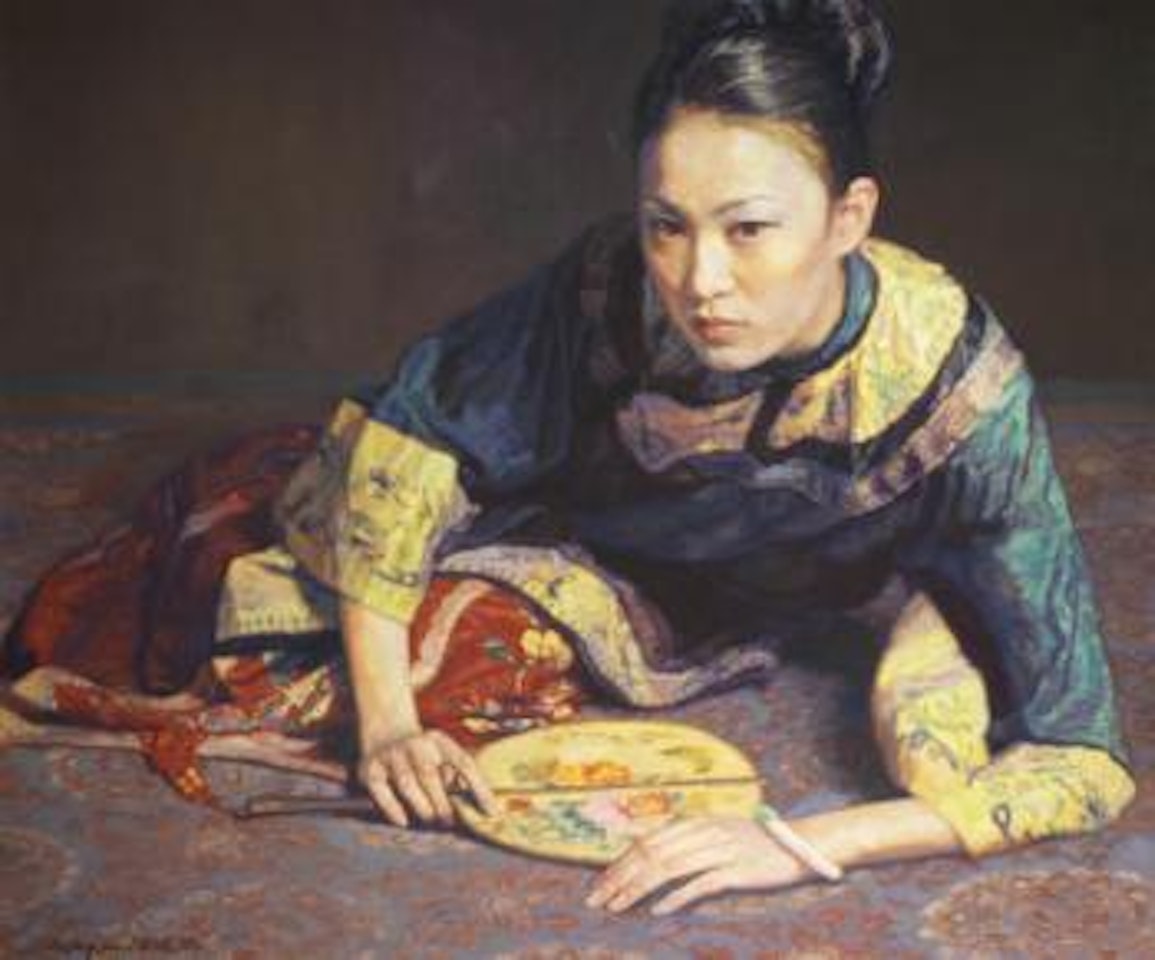 Reclining Woman with Fan by Chen Yifei