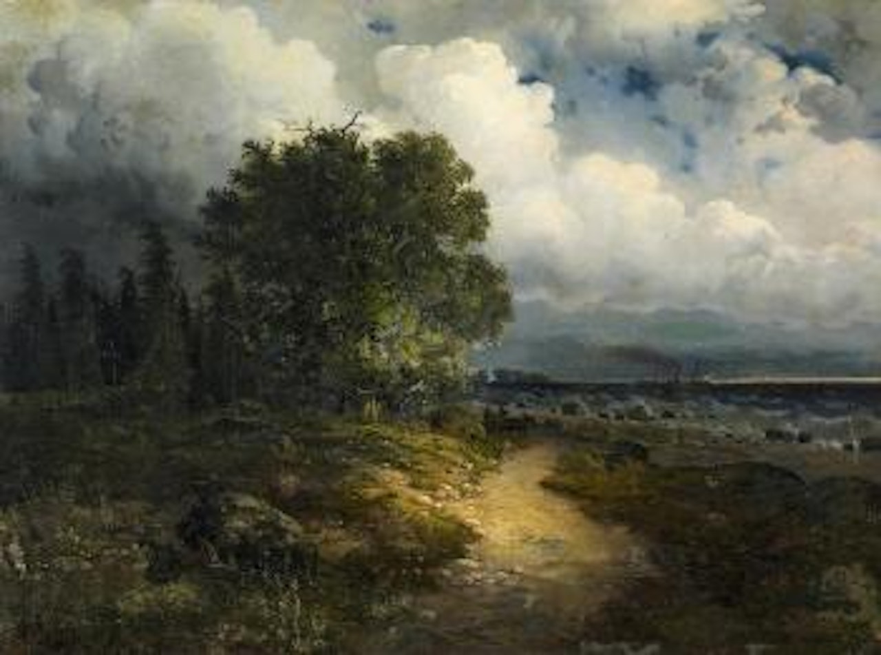 Shoreline Of The Lake Of Geneva (Seen From The North Shore) With Gathering Storm by Alexandre Calame