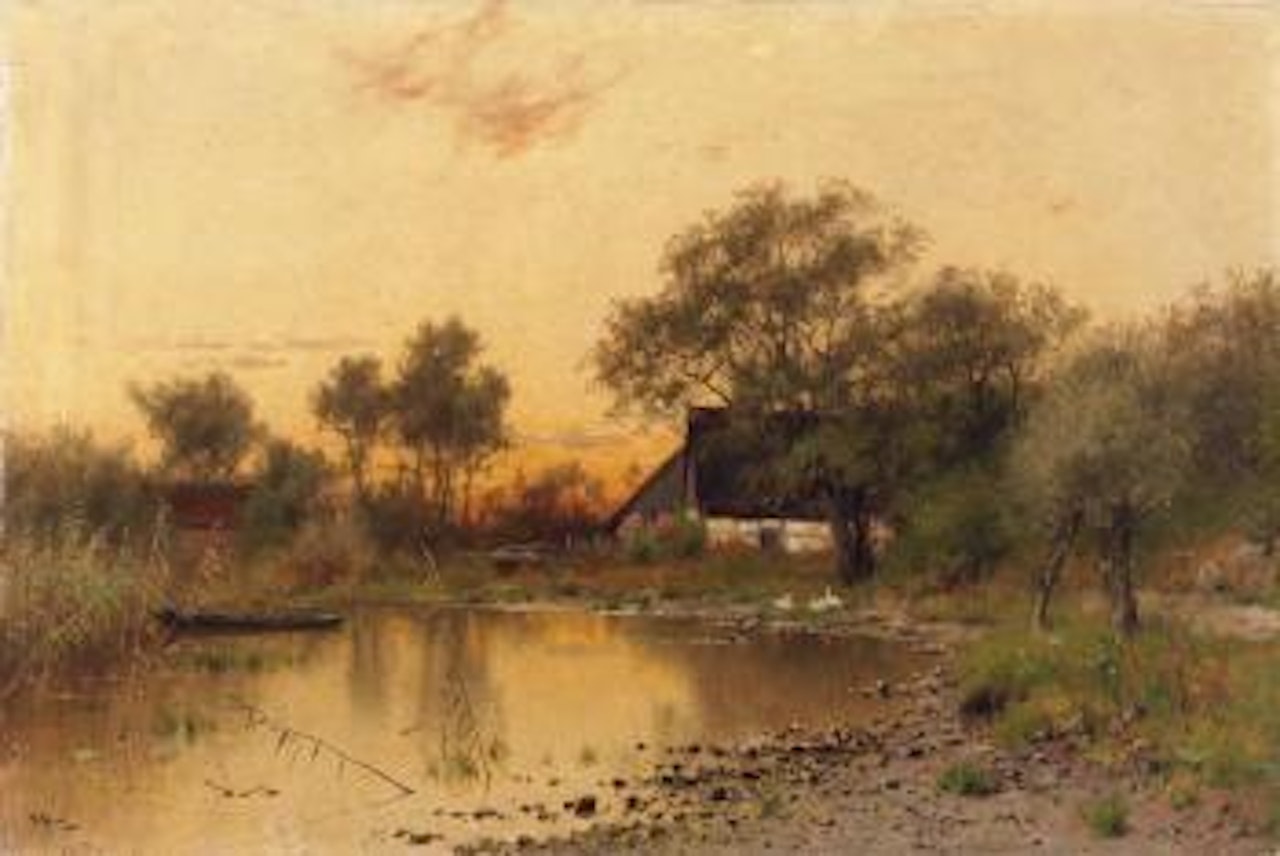 Farmhouses By The Water by Walter Moras