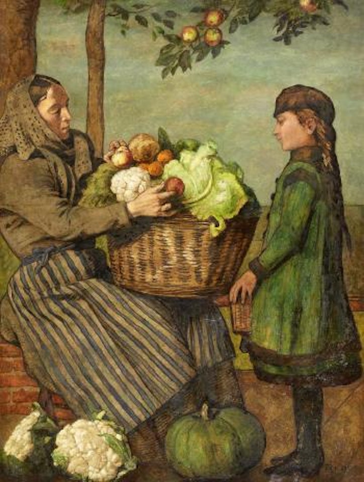 Grandmother And Grandchild With a Basket Of Vegetables by Hans Thoma