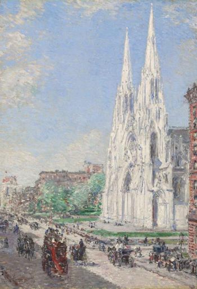 The Cathedral and Fifth Avenue in June by Childe Hassam