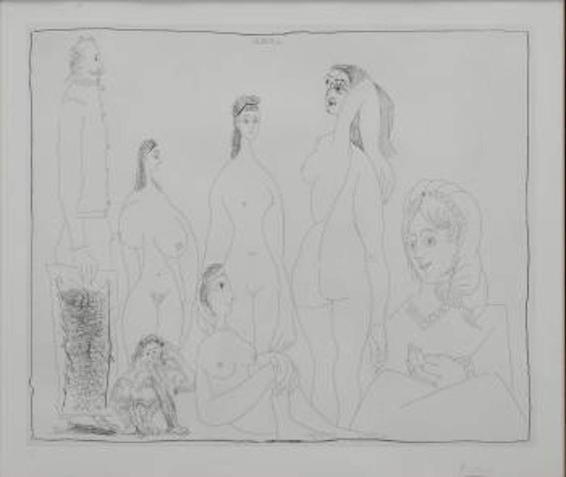 Peintre longiline avec des femmes, dont une petite pisseuse by Pablo Picasso