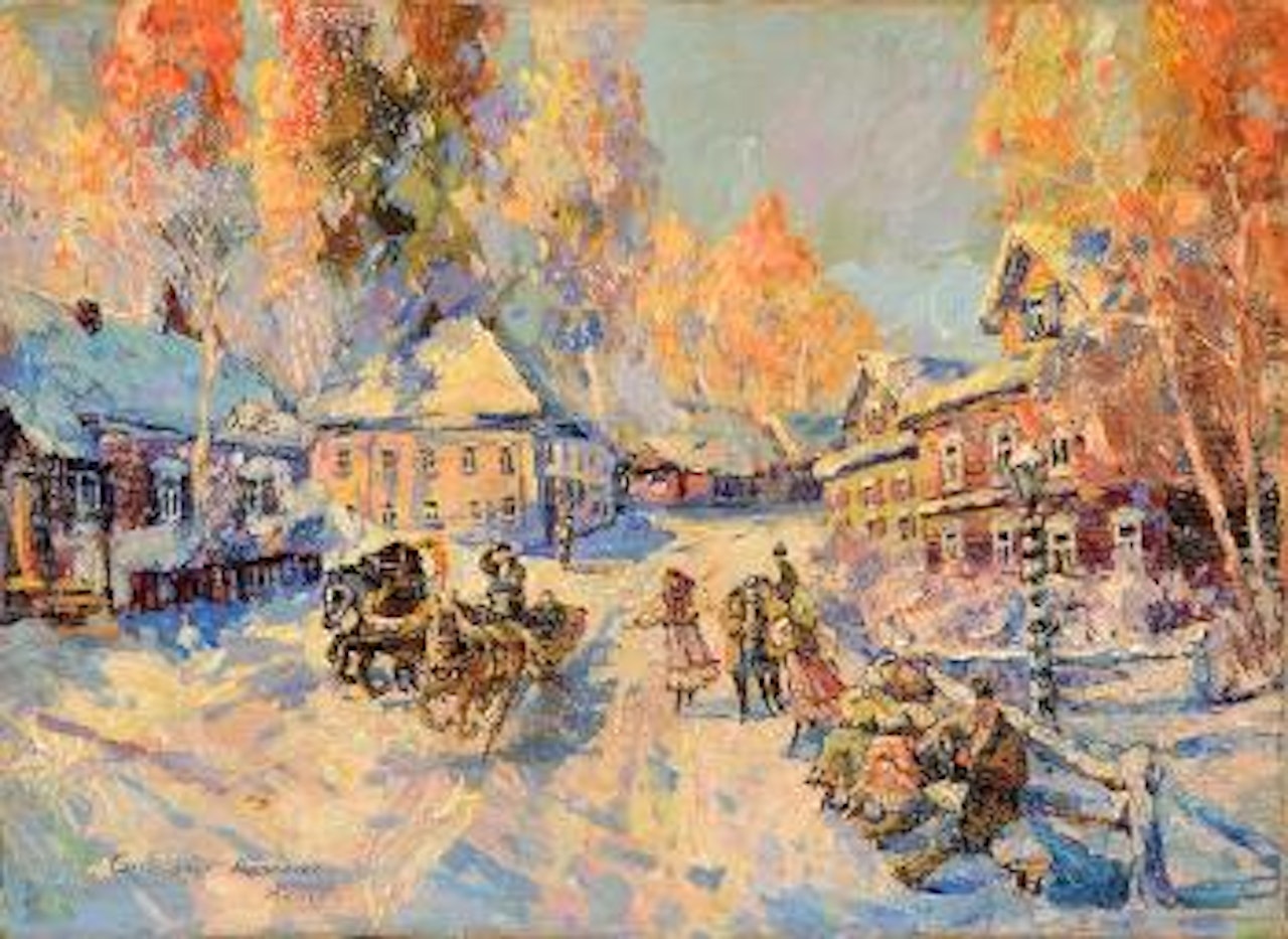 Troïka traversant un village en hiver by Konstantin Alekseevich Korovin