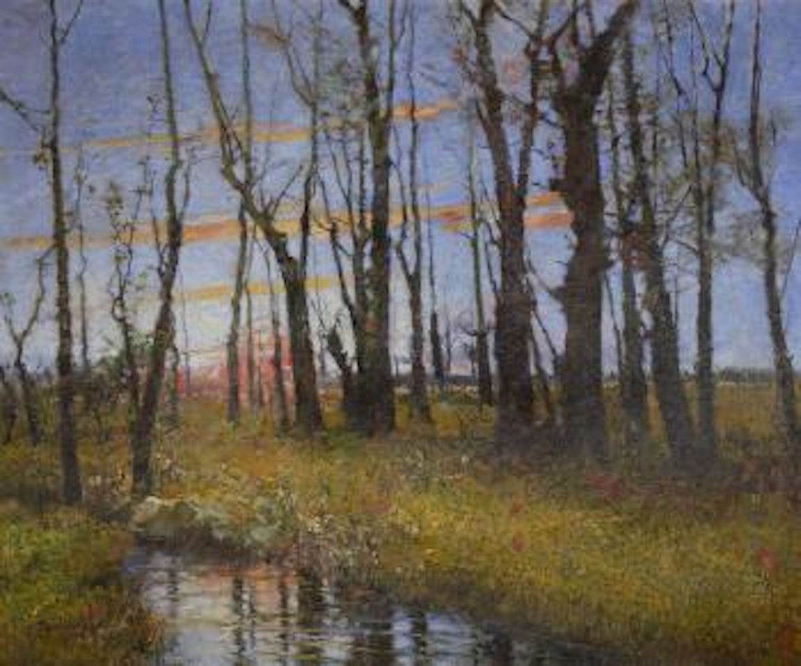 Woodland scene at sunset by Cesare Bentivoglio