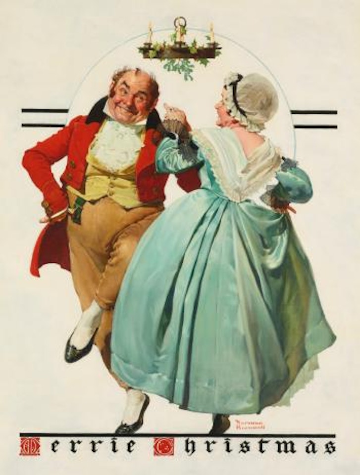 Merrie Christmas: Couple Dancing Under Mistletoe by Norman Rockwell