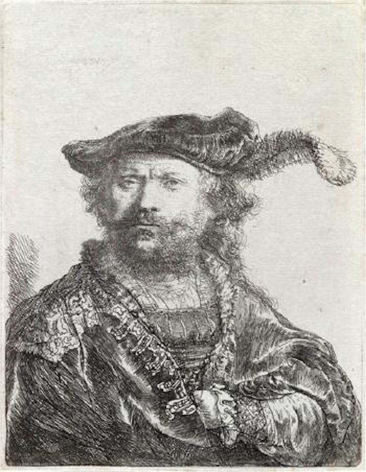 Self Portait in a Velvet Cap and Plume by Attributed to Rembrandt Harmensz van Rijn