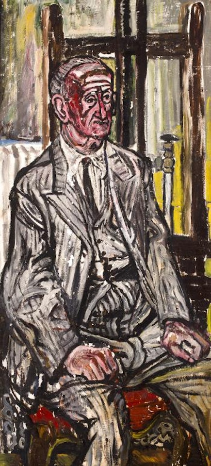 Male model against easel by John Bratby