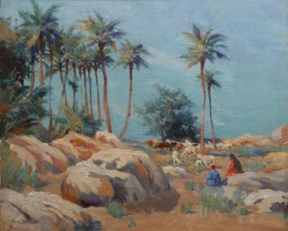 Goat Herders in a Middle Eastern landscape by Frank Dean