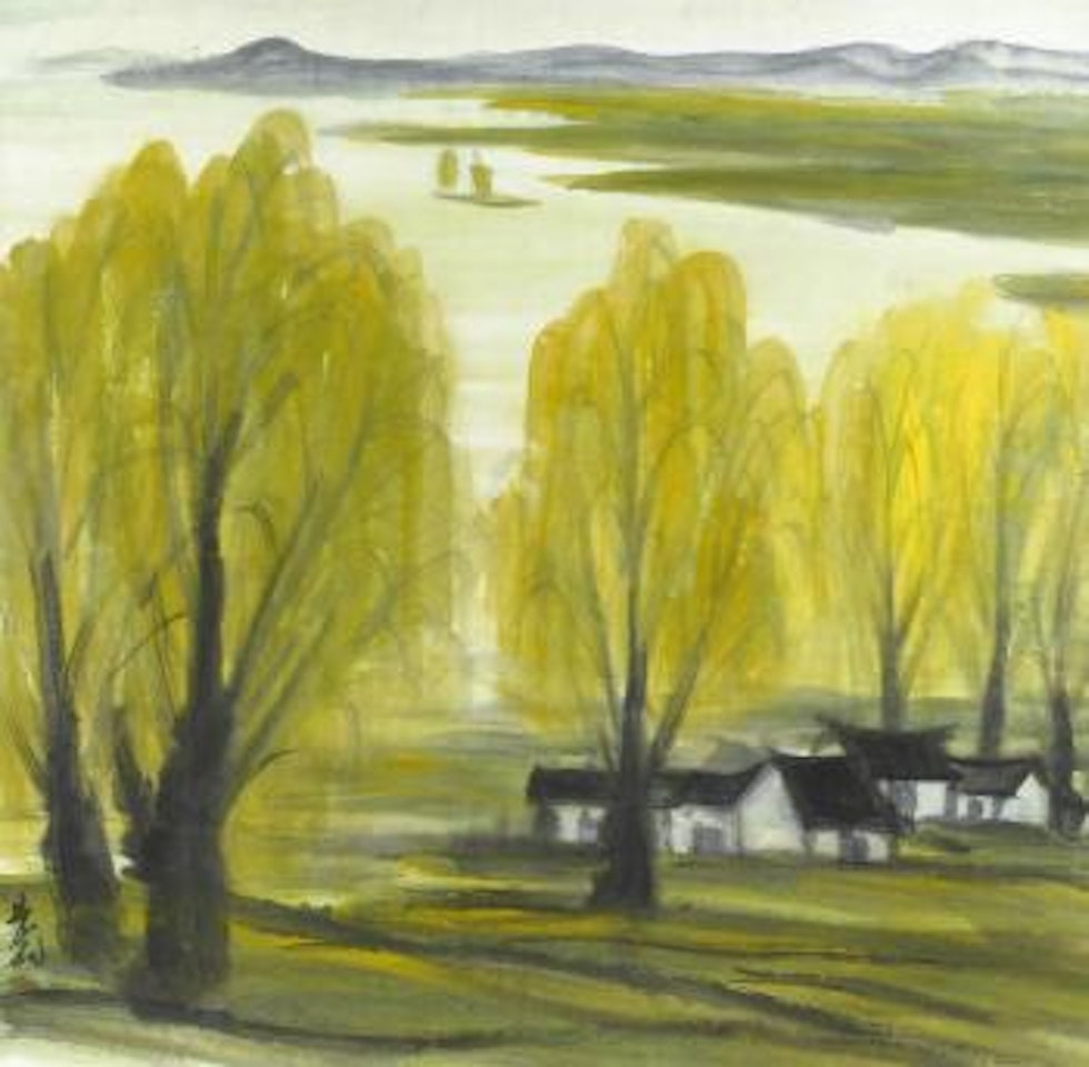 Weeping willows at the water's edge by Lin Fengmian