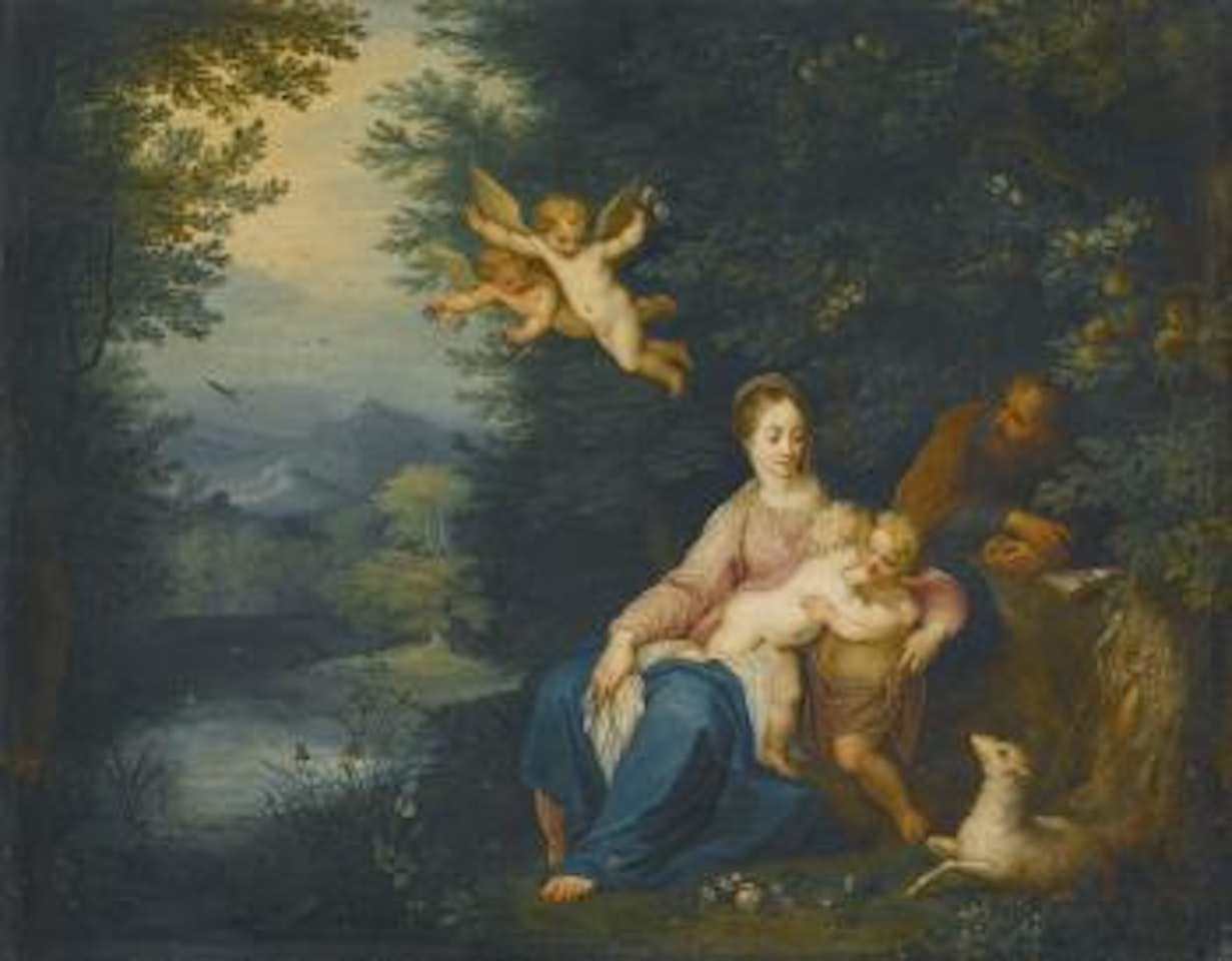 A River Landscape With The Holy Family And The Infant Saint John The Baptist by Karel Beschey