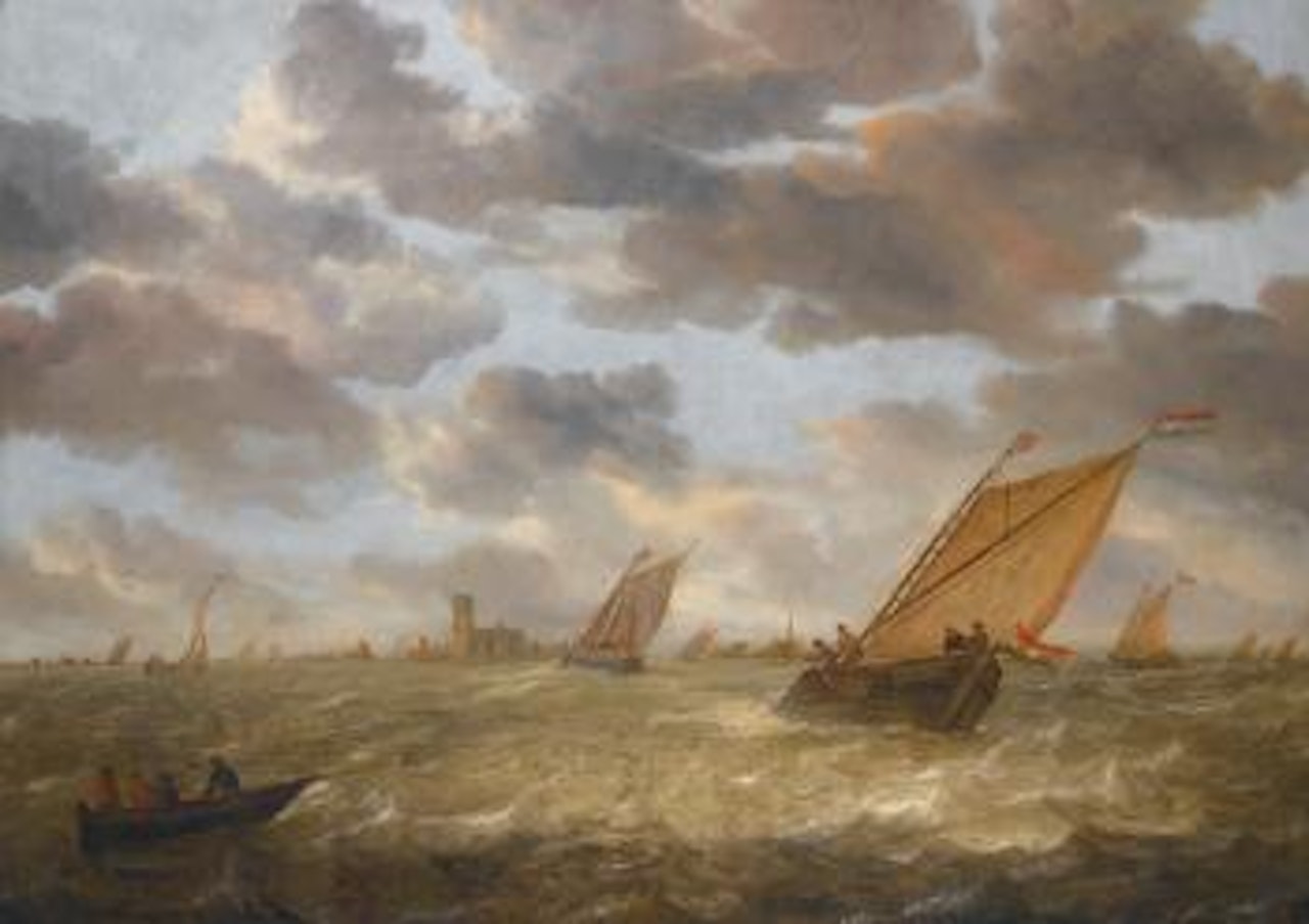 Dutch Shipping In a Stiff Breeze With a View Of Dordrecht Beyond by Abraham van Beijeren