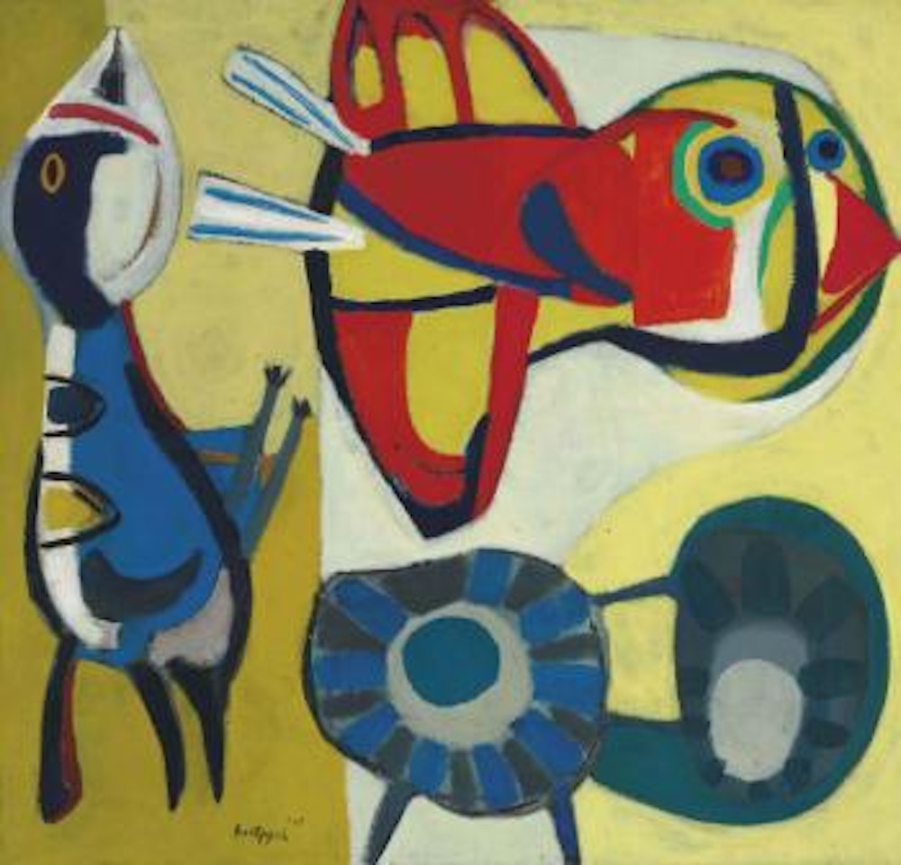 Two Birds And A Flower by Karel Appel