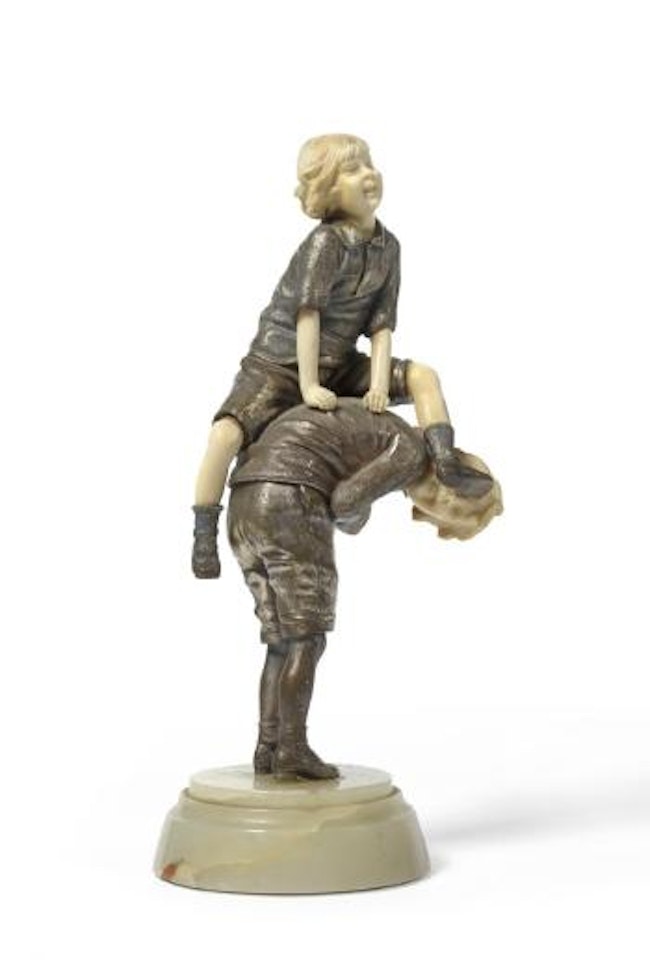 Girl leapfrogging a boy by Demetre Chiparus