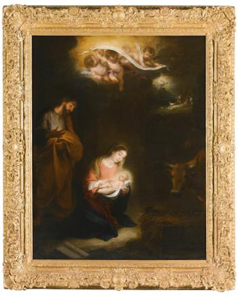 A Nocturnal Scene With The Nativity And The Annunciation To The Shepherds Beyond by Bartolomé Esteban Murillo