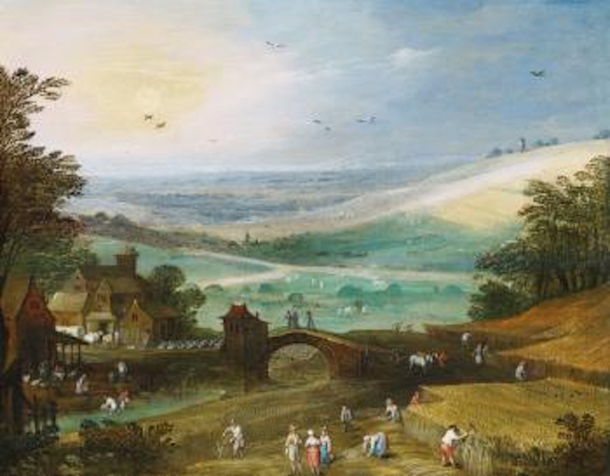 A Summer Landscape With Figures Bringing In The Harvest by Joos de Momper the Younger