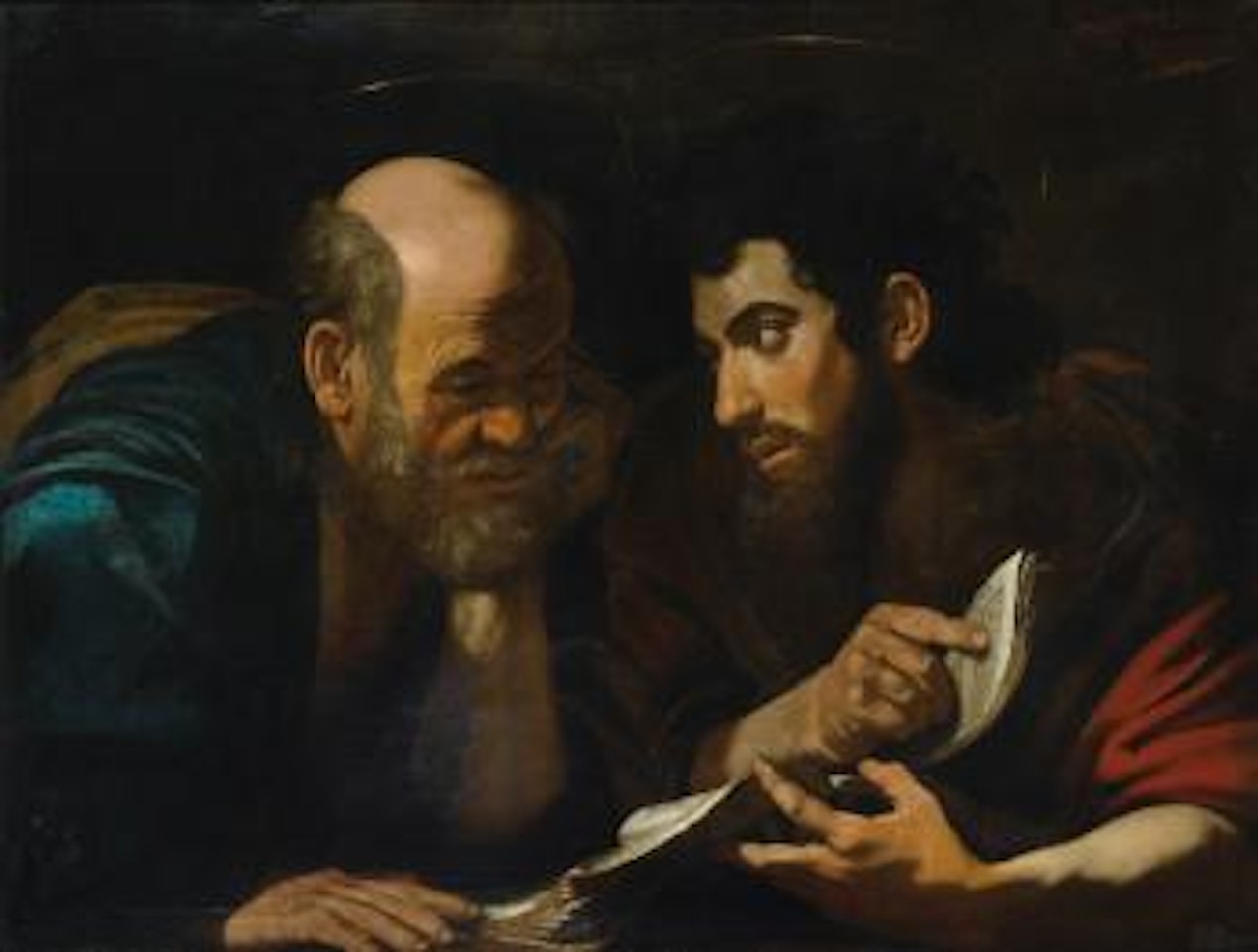 Two Male Saints, Probably The Evangelists Matthew And John, Discussing a Text by Caravaggio