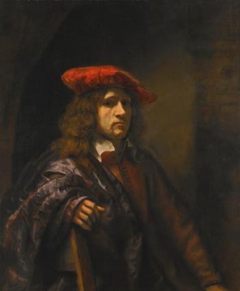Portrait Of a Young Man, Half-length, Wearing a Red Tunic And a Broad-brimmed Red Cap by Attributed to Rembrandt Harmensz van Rijn