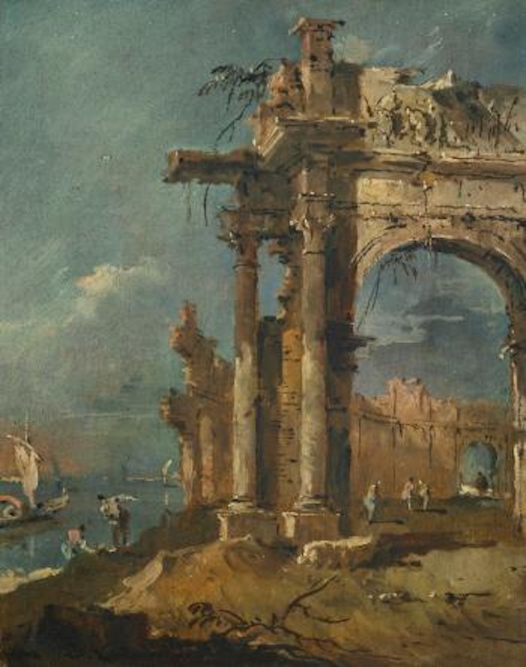 A Capriccio With a Ruined Roman Arch Beside a Lagoon by Francesco Guardi