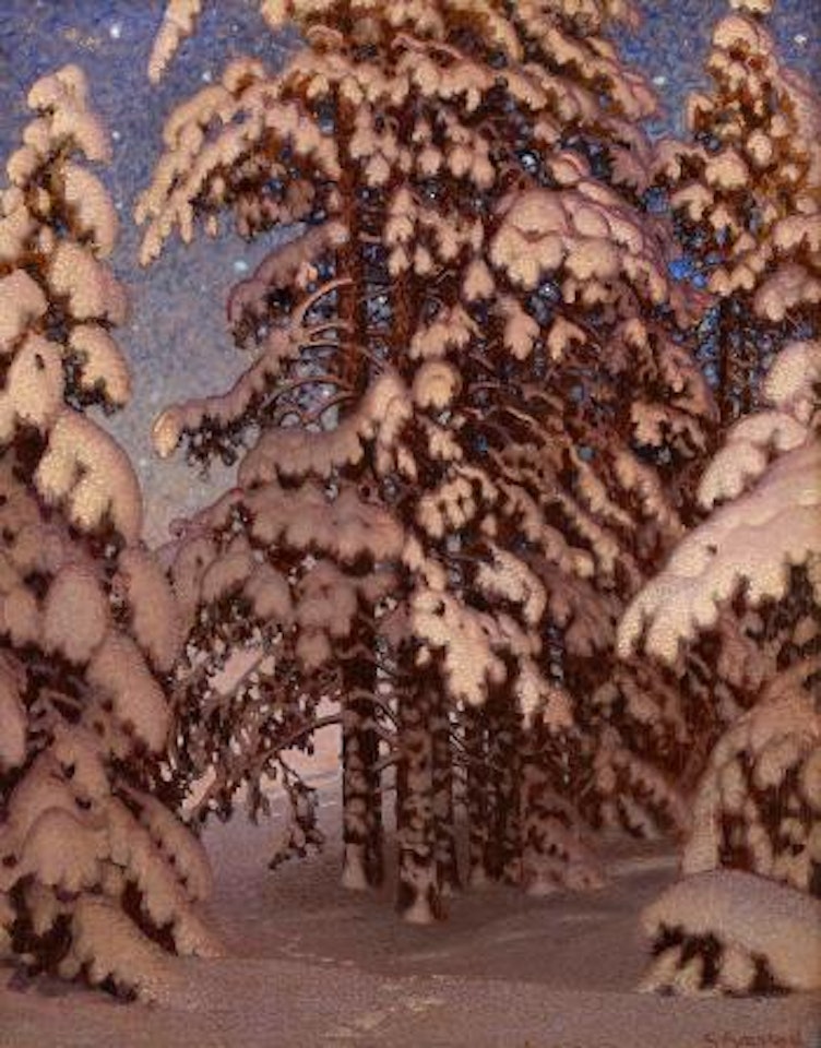 Snöklädda grenar by Gustaf Fjaestad