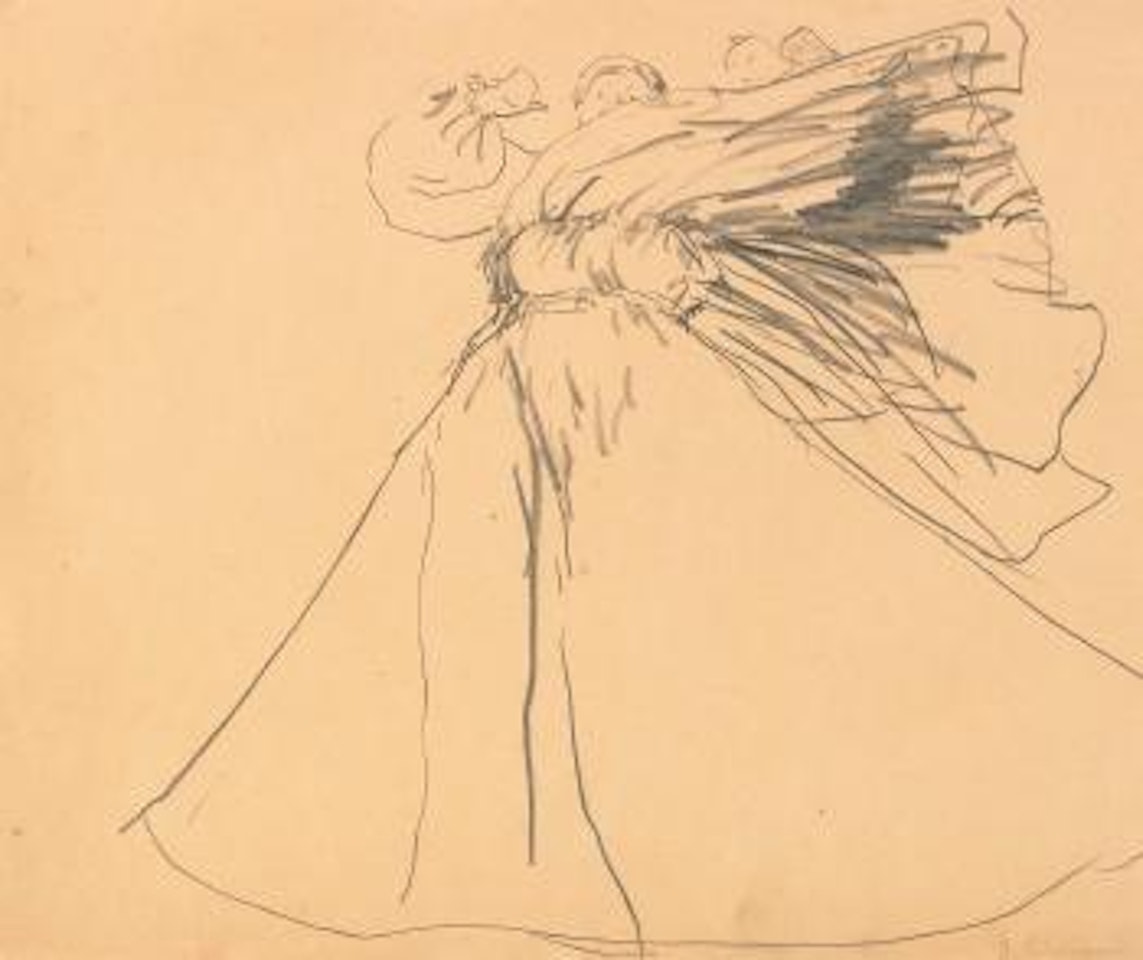 Woman in Russian dress with billowing apron, viewed from above by Filip Malyavin