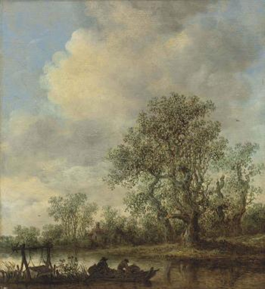 A River Landscape With Fishermen In A Rowing Boat, A Cottage Beyond by Jan van Goyen