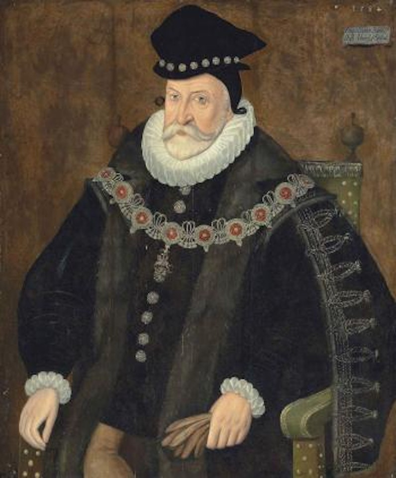 Portrait of Edward Fiennes de Clinton, 1st Earl of Lincoln (1512-1585), half-length, in a black embroidered fur-lined coat, wearing the chain of the Order of the Garter bearing the pendant of the Greater Saint George by English School