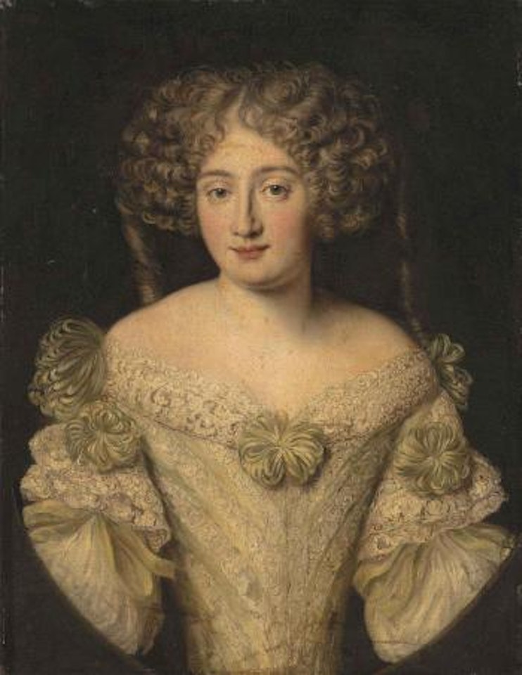 Portrait of Maria Isabella Massimo Muti Papazzurri (1648-1690), half-length, in an embroidered, ivory dress, in a feigned oval by Jacob Ferdinand Voet