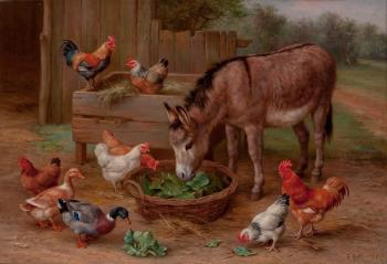 Feeding time in the farmyard by Edgar Hunt