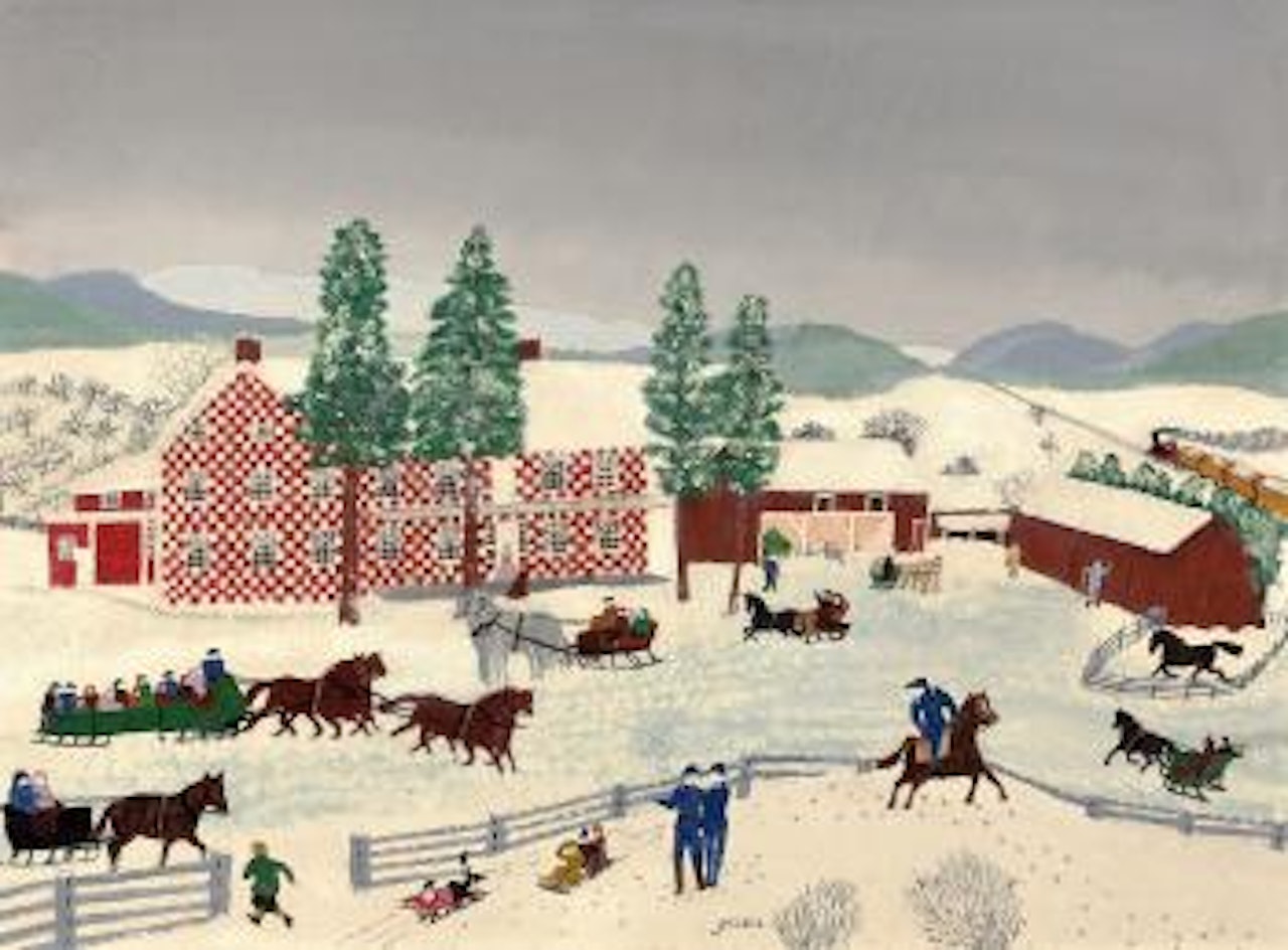The old checkered house in Cambridge Valley by Grandma Moses