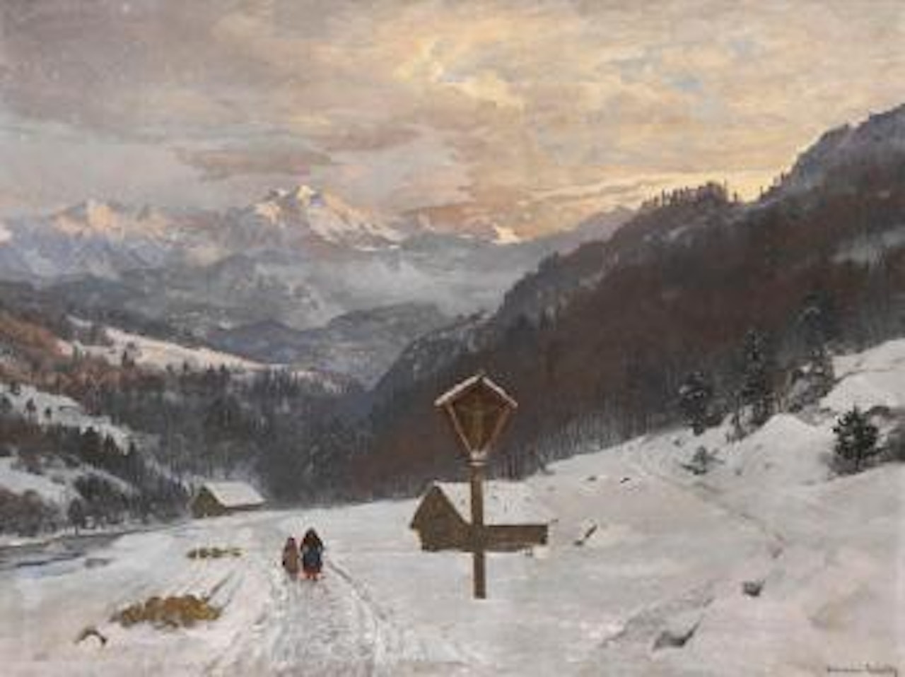 Winterliche Gebirgslandschaft mit Marterl by Anders Andersen-Lundby