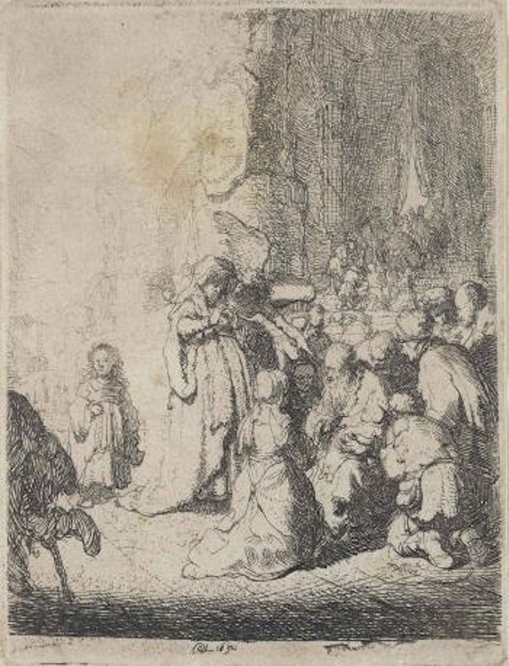 The Presentation in the Temple with the Angel: Small Plate (B., Holl. 51; H. 18) by Attributed to Rembrandt Harmensz van Rijn
