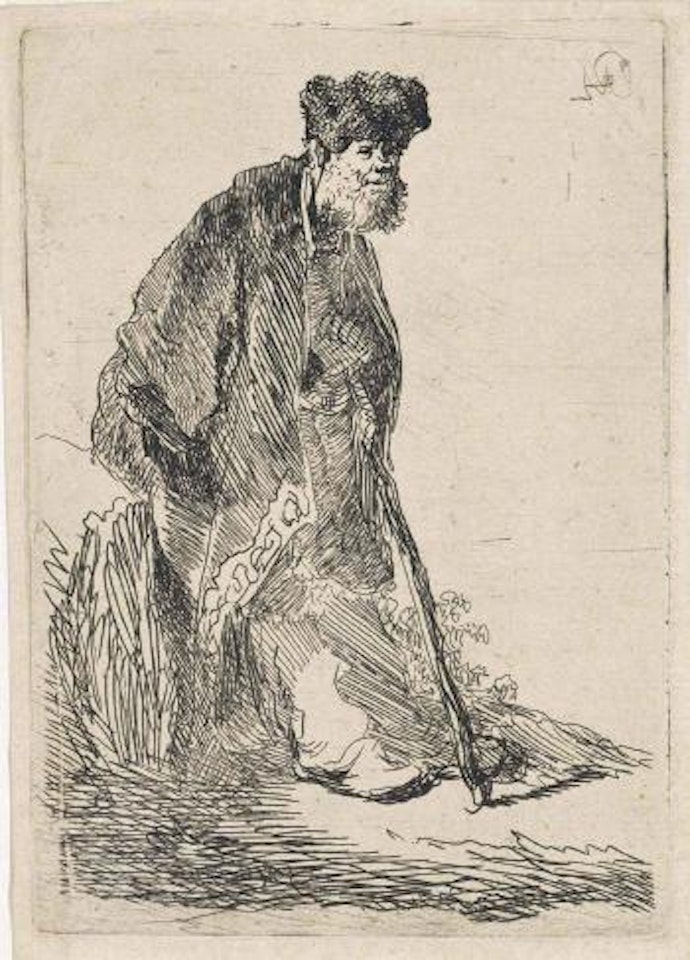 Man In A Coat And Fur Cap Leaning Against A Bank (B, Holl 151; H 14) by Attributed to Rembrandt Harmensz van Rijn