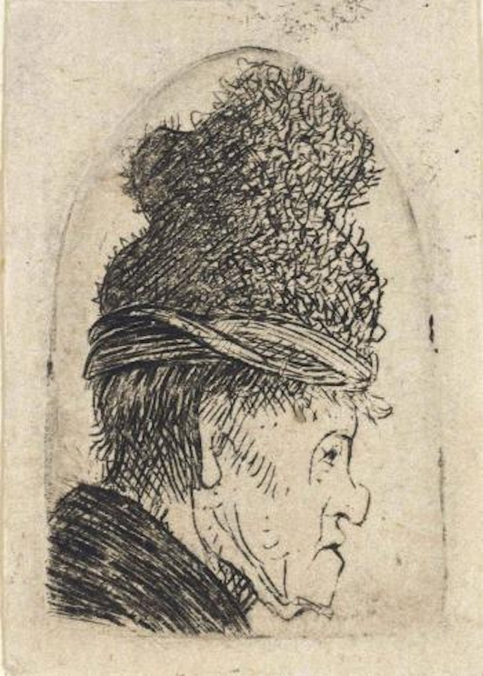 A Grotesque Profile: Man In A High Cap (B, Holl 326; H 68) by Attributed to Rembrandt Harmensz van Rijn