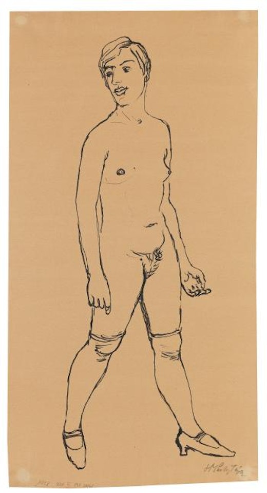 Akt III (Stehender weiblicher Akt in Strümpfen) by Max Pechstein
