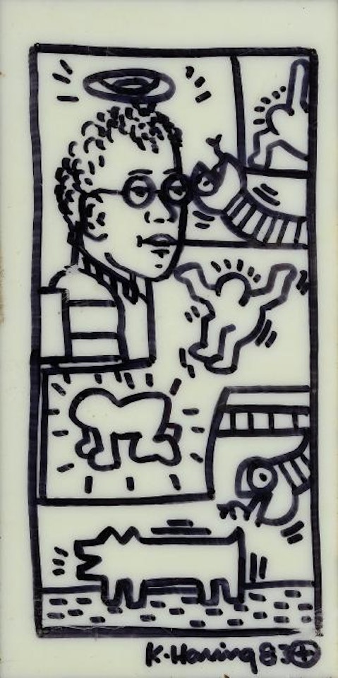 Untitled (man, figures and dog) by Keith Haring
