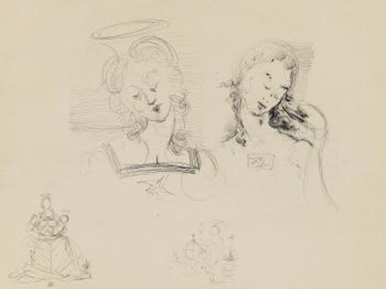 Etudes - Deux têtes de vierge (Etudes: La vierge, Leda et le Cygne) by Salvador Dali