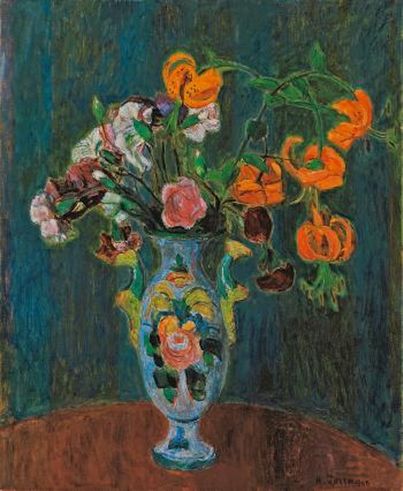 Türkenbund und Nelken in Biedermeiervase by Hans Purrmann