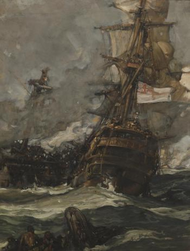 The Brunswick caught anchors with her enemy by Sir Frank Brangwyn