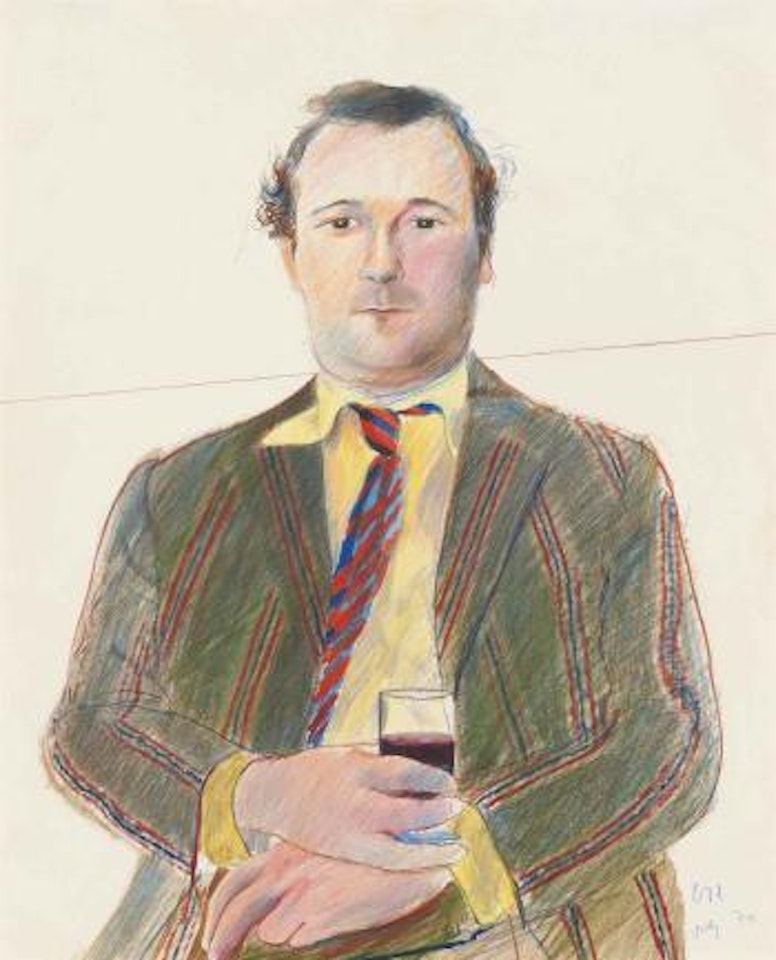 Portrait Of Peter Langan With A Glass Of Wine by David Hockney