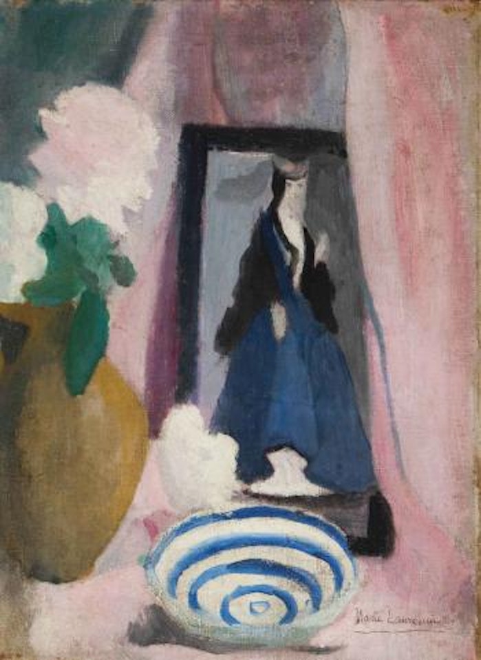 Nature Morte Sur Une Table: Bouquet, Coupe Et Petit Portrait by Marie Laurencin