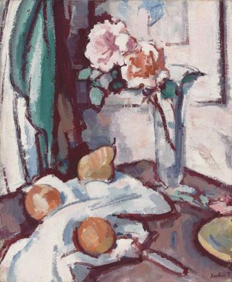 Still life with Pink Roses, Oranges and a Pear by Samuel John Peploe