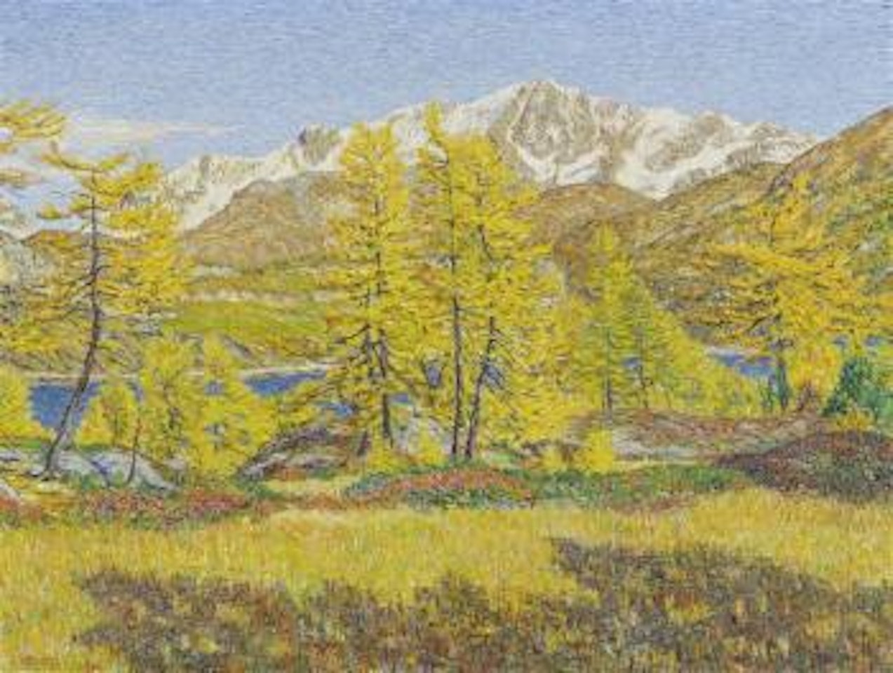 Herbstlandschaft mit dem Silvaplanersee und dem Piz Corvatsch im Hintergrund, Maloja by Gottardo Segantini