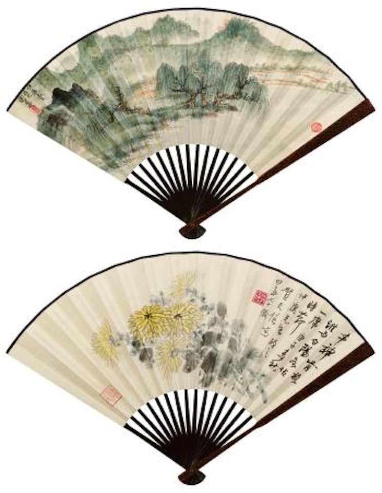 Spring Mountain And Willow; Chrysanthemums by He Tianjian by Xie Zhiliu