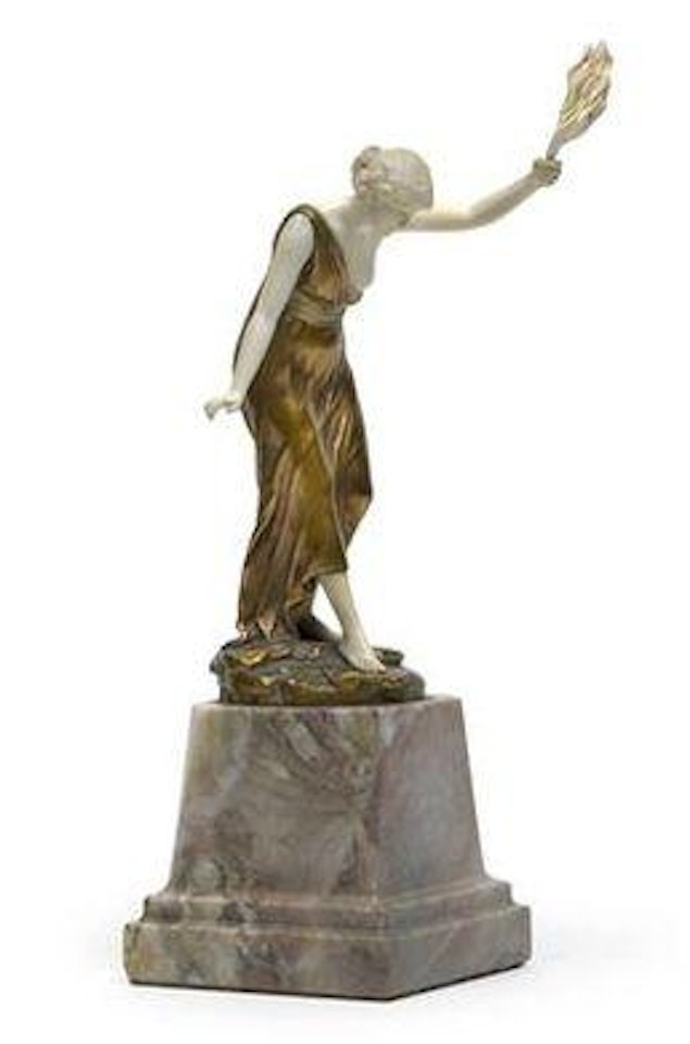 A Greek female figure bearing a torch by Ferdinand Preiss