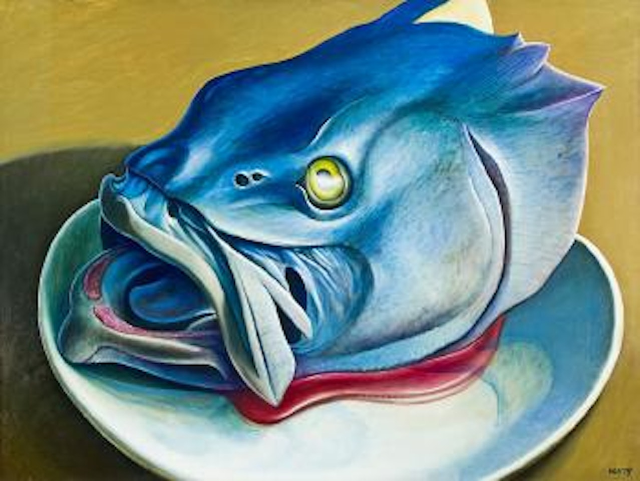 Hapuka head on plate by Michael Smither