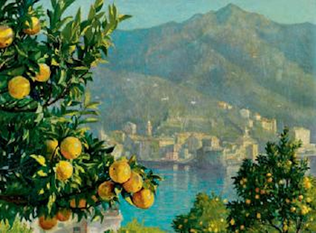 View of Amalfi with orange trees by Paul Fischer