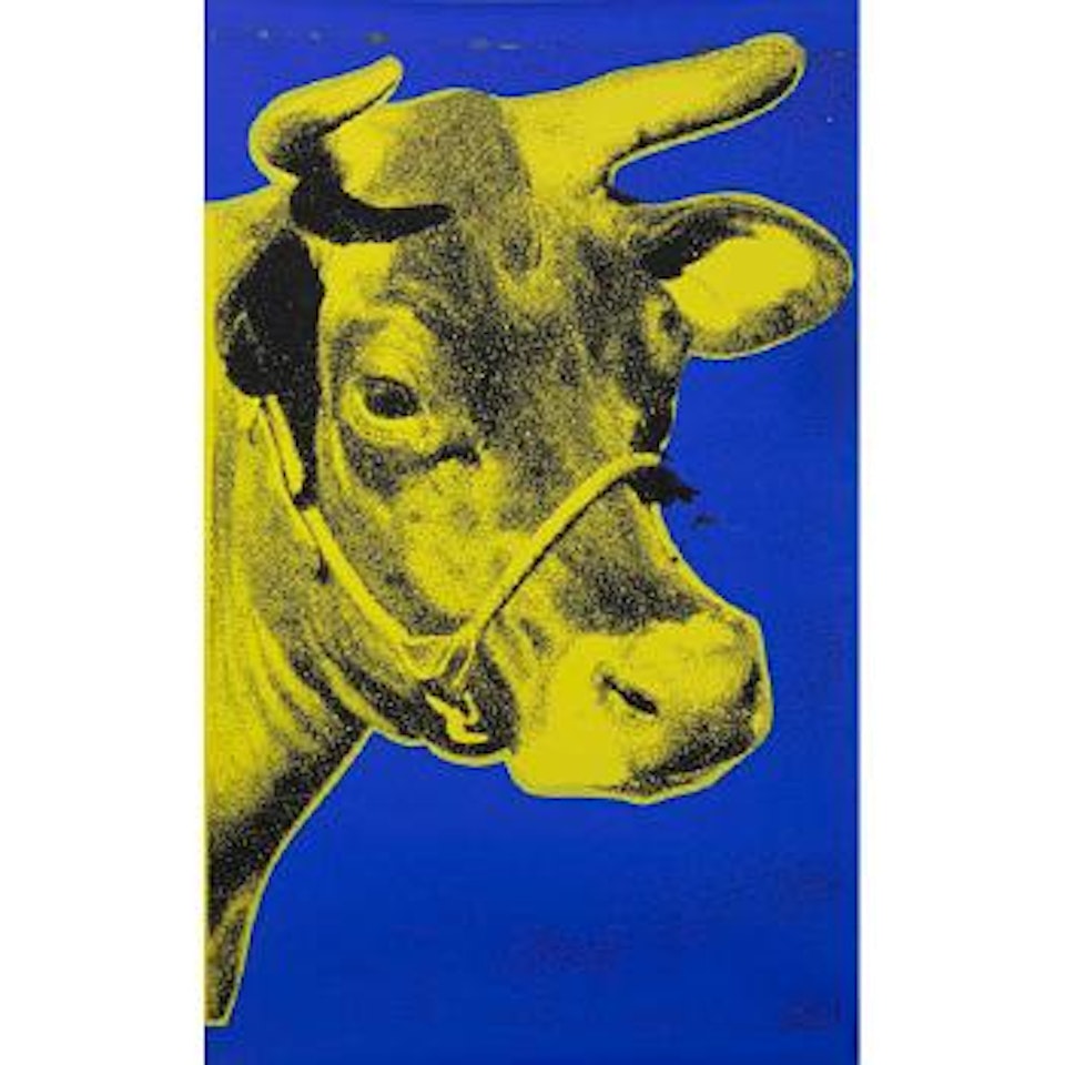 Cow (yellow and blue) wallpaper by Andy Warhol