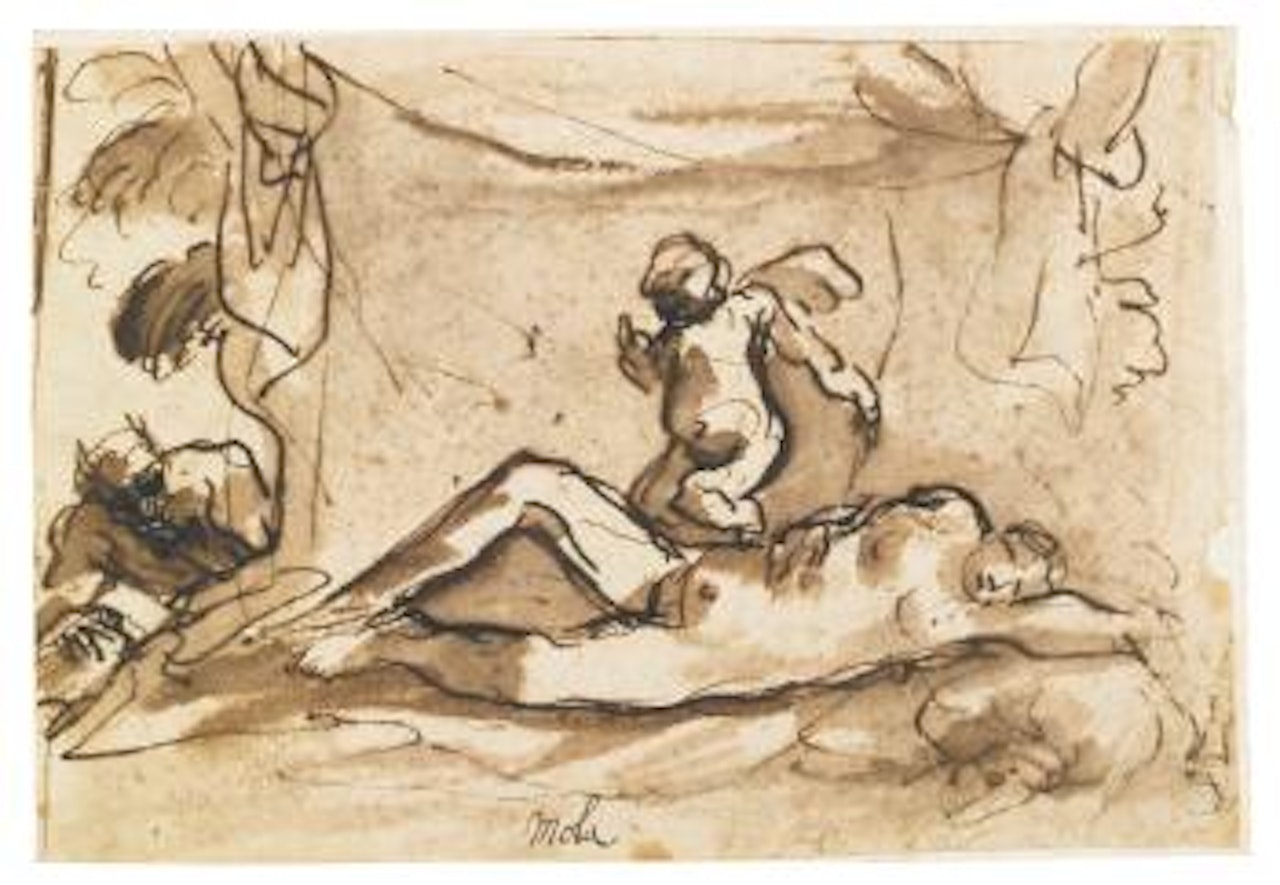 Cupid Protecting The Sleeping Venus From a Spying Satyr by Pier Francesco Mola