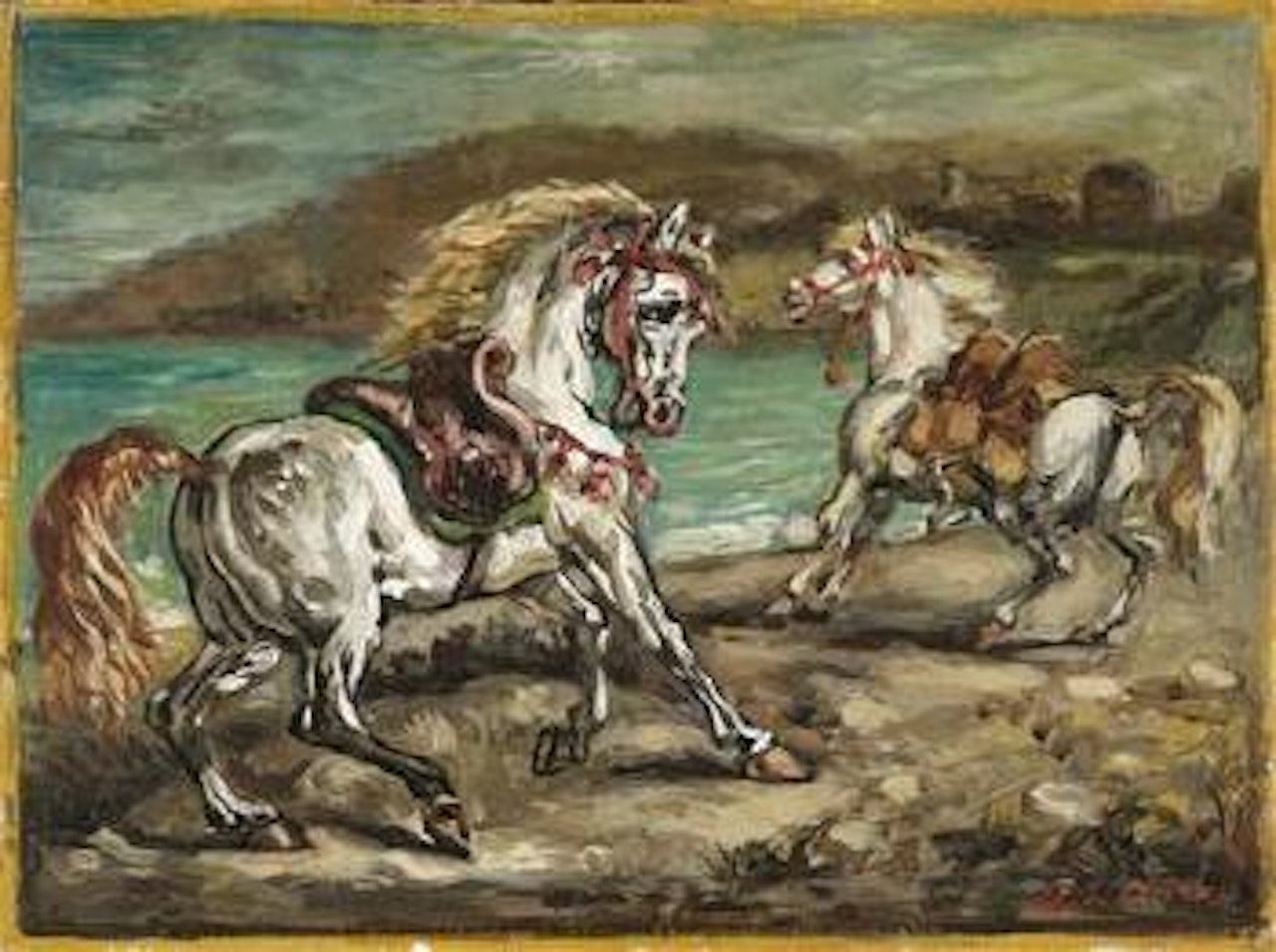 Cavalli in riva al mare by Giorgio de Chirico